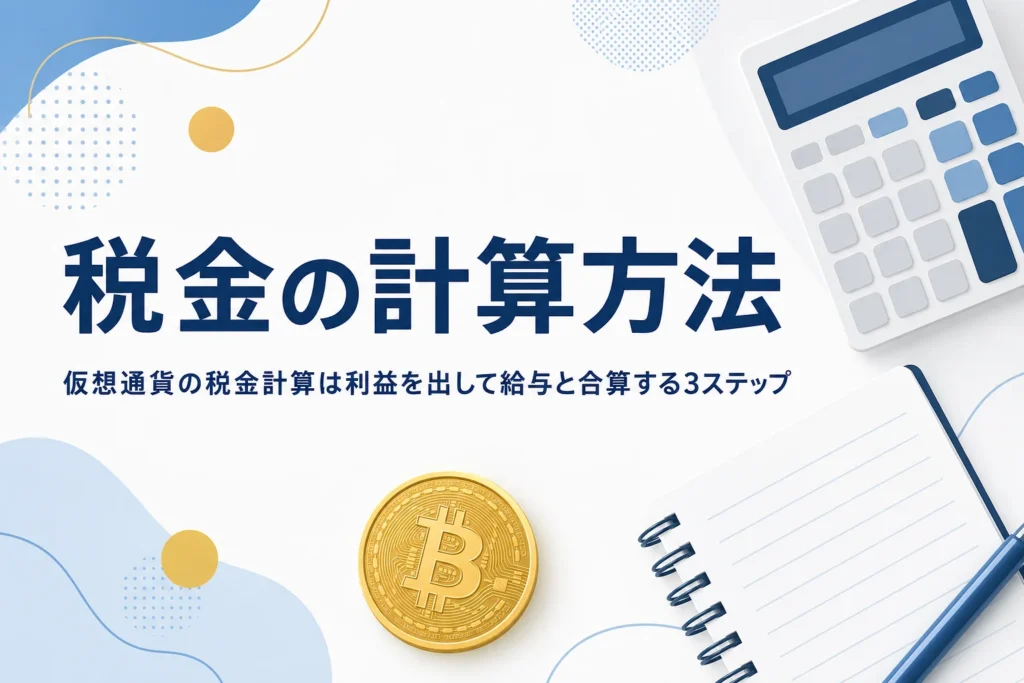 仮想通貨の税金の計算方法を3ステップで示すアイキャッチ