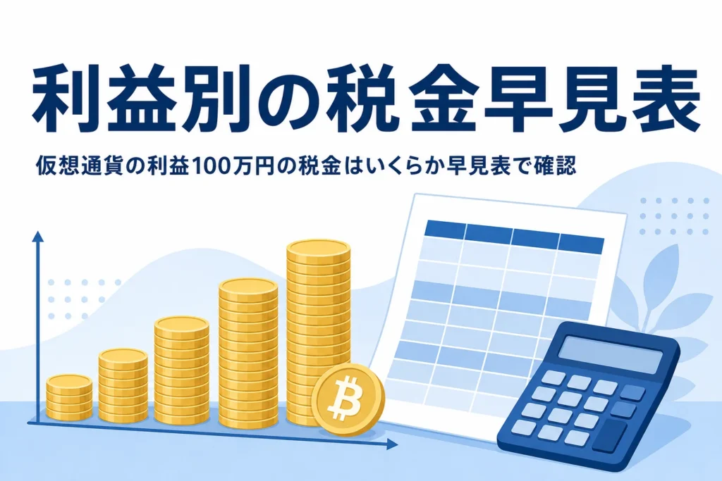 仮想通貨の利益100万円などの税金を早見表で確認するアイキャッチ