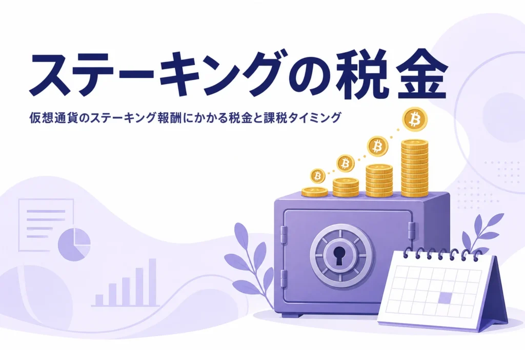 仮想通貨のステーキング報酬の税金を解説するアイキャッチ